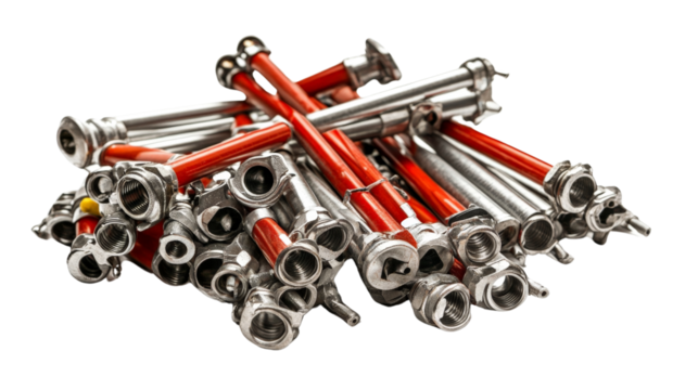 A pile of scaffolding pipes and connectors, Transparent background, PNG file