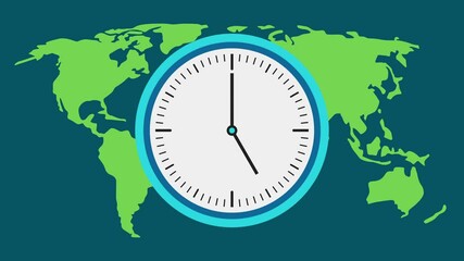 Time-Lapse of a Clock Over a World Map Background - Powered by Adobe