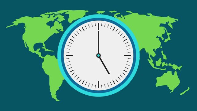 Time-Lapse of a Clock Over a World Map Background - Powered by Adobe