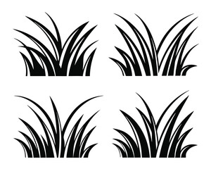 Four Clumps of Grass Silhouette Vector Illustration on White Background