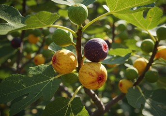 Ripe figs growing on the tree in summer season