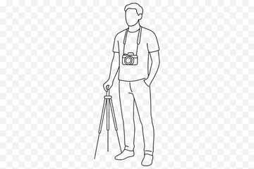  Faceless Male Photographer with Tripod – Minimalist Line Art Camera Artist Illustration
