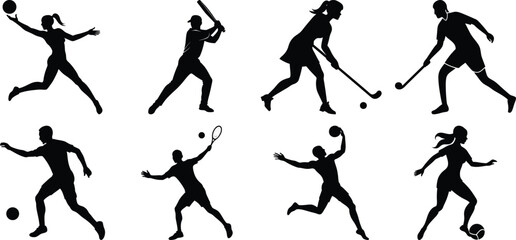 Set of vector silhouettes of people in sports. Human sports activities
