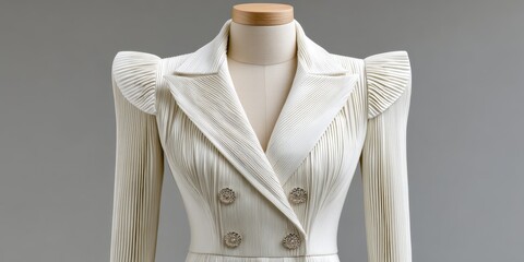 A close-up of pressed pleats and clean tailoring details