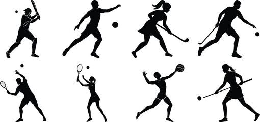 Set of vector silhouettes of people in sports. Human sports activities
