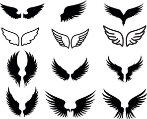 Obraz premium Black Angel Wings Silhouette Set Vector Illustration