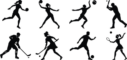 Set of vector silhouettes of people in sports. Human sports activities
