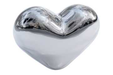 Chrome heart isolated on transparent background.