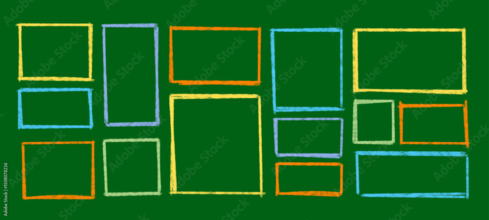 Poster colorful hand drawing square and rectangle shapes line frames and borders set , scribble decorative 