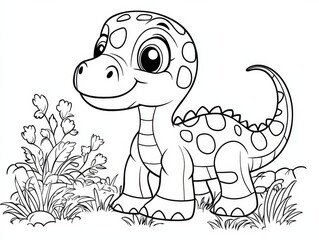 Obraz premium Cute Spotted Dinosaur Coloring Page, dinosaur coloring page, coloring book