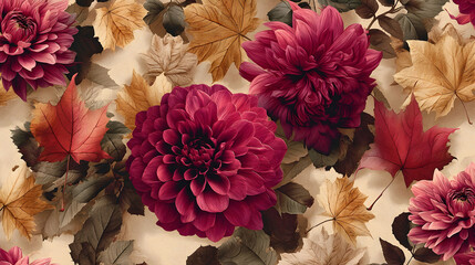A seasonal collection of watercolor seamless patterns featuring spring, summer, and autumn florals with delicate botanical elements, soft brush textures, and natural color palettes, ideal for textile,