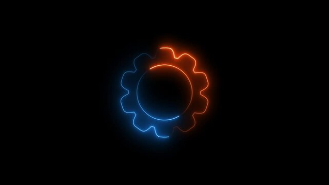 Rotating cog icon. Rotating Gear Animated icon on transparent background 4k. Neon Gears rotating animation, cogwheel gear icon animated video