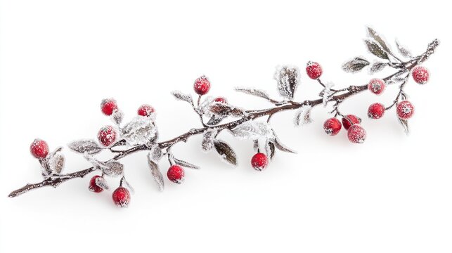 Frosted winter branch with red berries