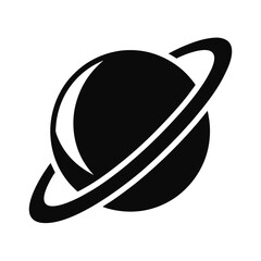Black and white icon representation of a planet with a ring system in vector graphic style ©  printhousedhaka71