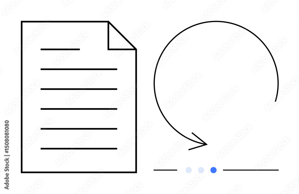 Poster document beside circular arrow symbolizing workflow or repetition with progress dots indicating stat