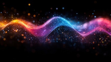 Fototapeta premium A mesmerizing, flowing wave of vibrant particles glows against a dark, elegant backdrop.