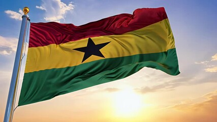 Ghanaian flag fluttering against a beautiful sky