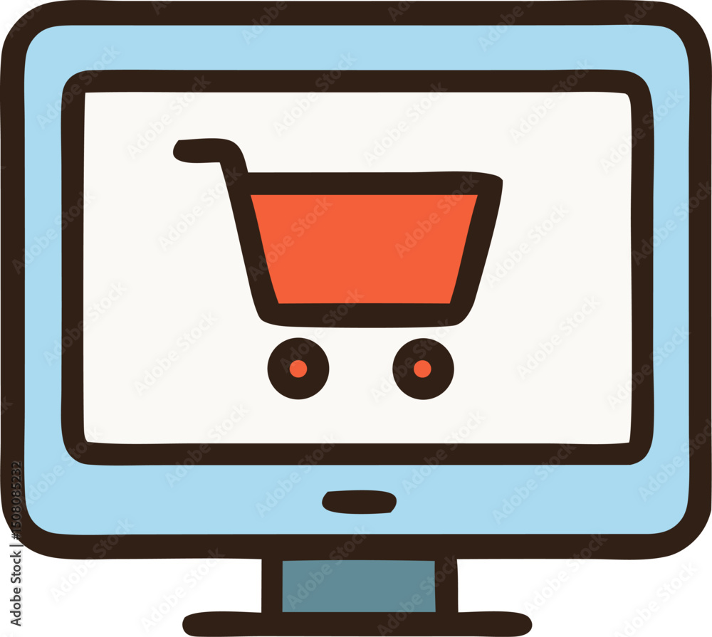 Poster monitor showing a shopping cart on its screen