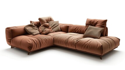 Fototapeta premium Cozy Modern Sofa with Plush Cushions in Warm Earthy Tones