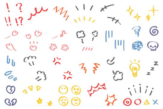 手書きの感情のアイコンセット＿フチ有カラー
