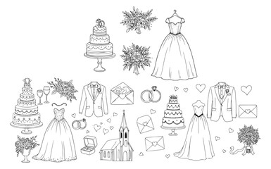 Vector outline elements for weddings. 