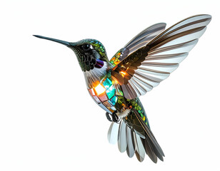 Obraz premium Mechanical Hummingbird with Crystal Wings and Glowing Core A Unique Art Piece