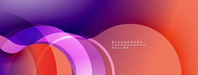 Abstract flowing shapes, vibrant colors blend smoothly. Modern design creates dynamic visual experience. Gradient transitions dominate composition.