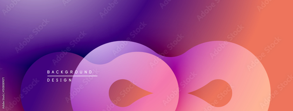 Fototapete Abstract gradient background. Smooth shapes overlap creating dynamic visual effect. Purple, pink, orange hues dominate composition.