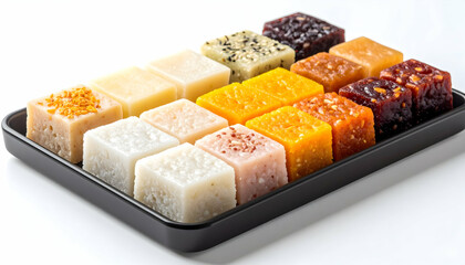 Assorted Colorful Korean Rice Cakes (Tteok) on a Tray