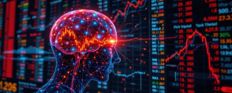 Human head morphing into data visualization virtual space digital art abstract environment side view conceptual visualization