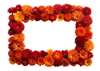 Vibrant Autumnal Mum Flower Frame: A Decorative Border of Orange and Red Blooms