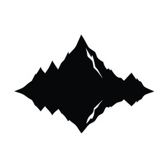 Silhouette of mountain peaks with snow details against white background for design elements