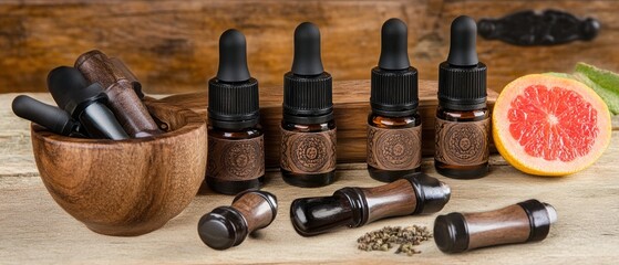 Essential Oils on Wooden Surface