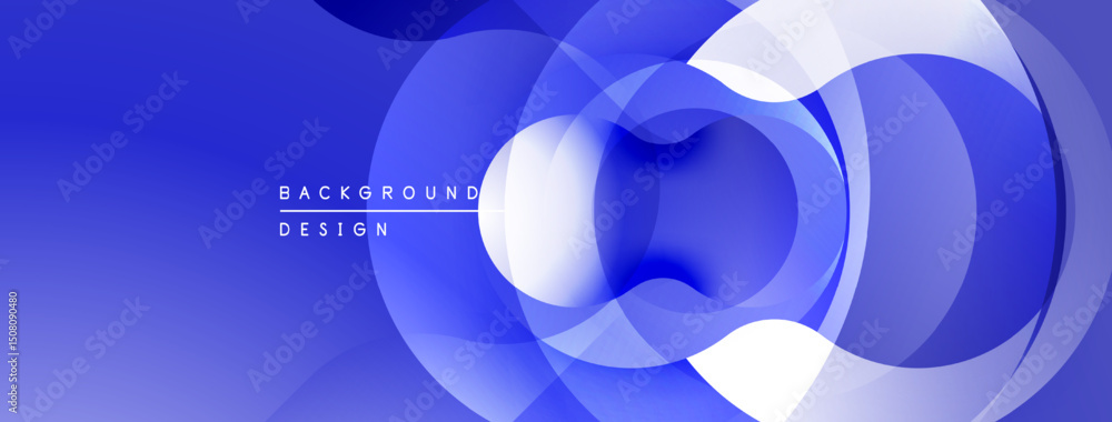 Poster abstract blue design features overlapping circles. gradient shades create depth, modern aesthetic. m