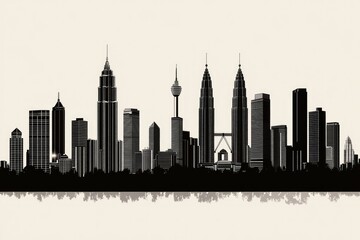 Fototapeta premium Monochrome cityscape skyline illustration.