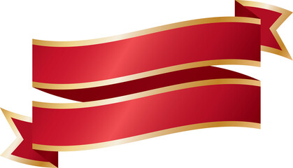 Elegant Red Ribbon with Gold Border Banner Label Illustration