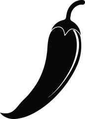 Black and White Chili Pepper Silhouette Icon – Symbol of Spiciness and Heat