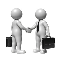 Two Business Figures Shaking Hands with Briefcases on Transparent Background