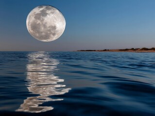Full moon reflecting on calm ocean waters
