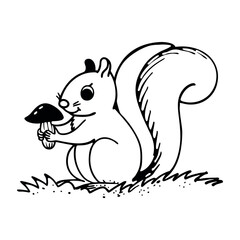 Vector illustration of a squirrel with a mushroom