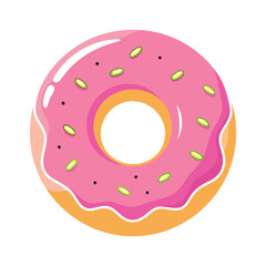 Vector illustration of donut, with pink icing, simple design