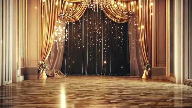 Elegant luxury birthday party room adorned with sparkling lights for a memorable celebration, A luxury and elegant birthday party room in video background