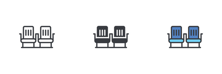 Airplane seats different style icon set