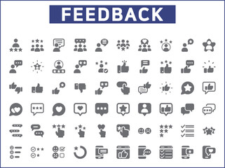 Review And feedback Icon Set. Vector collection of customer, rating, star rating, chat, testimonials, survey, support, communication, sign and element symbols or logo element.