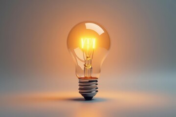 Single lightbulb glowing intensely on white backdrop, simple, concept, white background