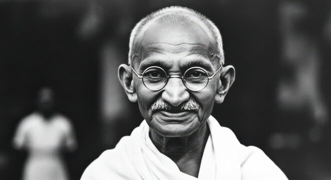 Black and White Portrait of Mahatma Gandhi&ndash; Peace, Wisdom, and Leadership Concept	