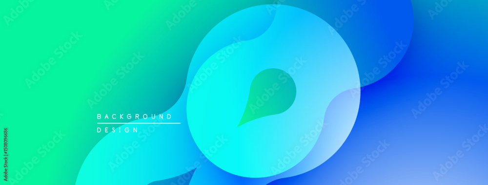 Fototapete Abstract gradient background. Smooth shapes overlap, creating dynamic visual effect. Blue, turquoise hues dominate composition. Modern design element.