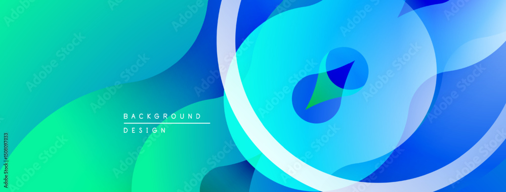 Aufkleber Abstract fluid shapes, vibrant blues, greens create modern background. Gradient colors blend seamlessly, offering dynamic visual effect.