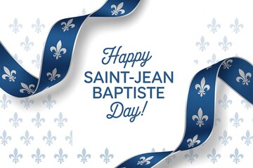 Happy saint jean baptiste day celebration with fleur de lis ribbons and background pattern
