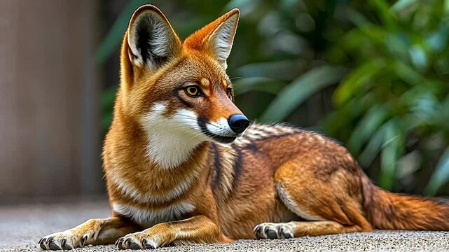 Wild animal portrait, Wild Canine Photography, Exotic Forest Predators, Animal Close-Up Portraits, wild animal wild animal, wild animal resting, Wolf or fox with orange-brown fur, patterns 